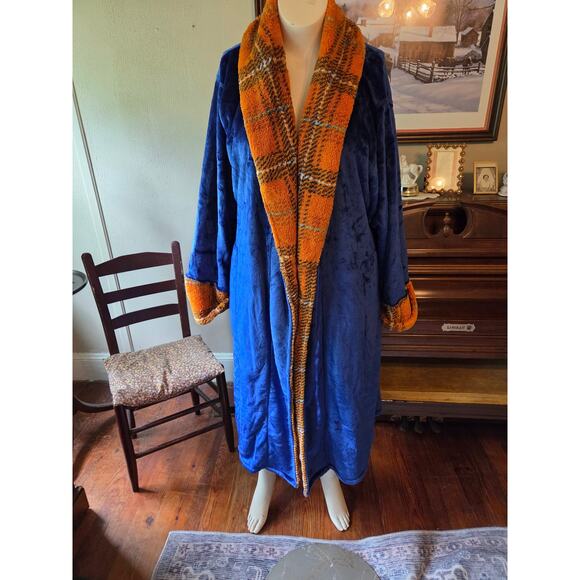 La anne Other - La Anna Blue and Orange Plaid Trim Robe size XL